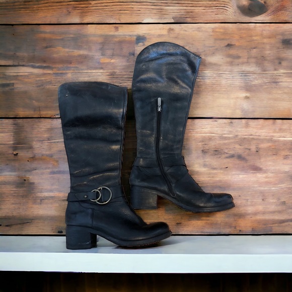 Shoes Womans Black Thick Genuine Leather Riding Boots Poshmark